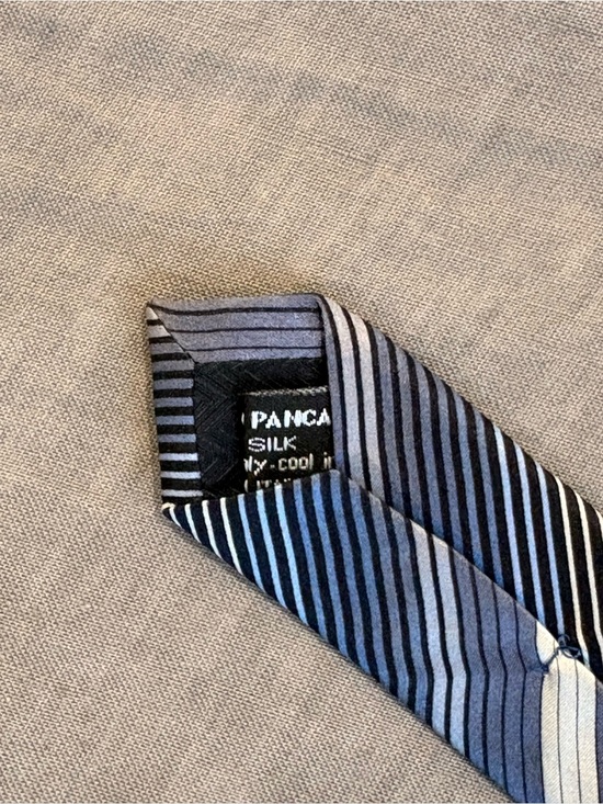 Vintage Vitaliano Pancaldi Men Silk Tie Blue Black Silver Geometric Panel Italy main image 5